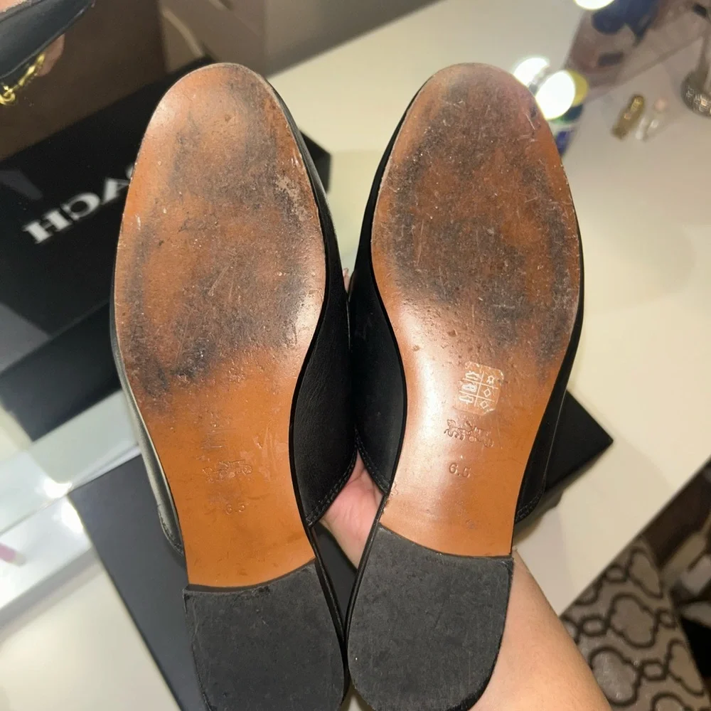 Coach Black Leather Slide Mules with Gold Accent - Picture 4 of 5